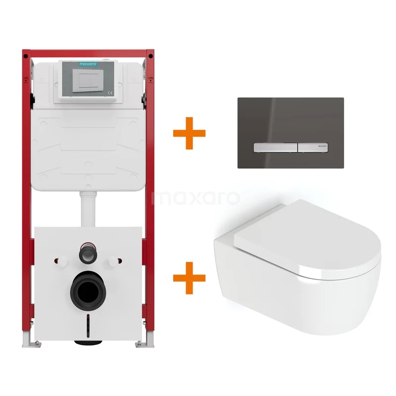 Toiletset Hoogglans wit met Spoelrand + Maxaro Flush inbouwreservoir TOI1661