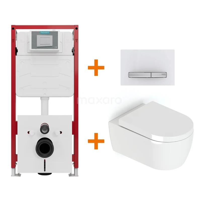 Toiletset Hoogglans wit met Spoelrand + Maxaro Flush inbouwreservoir TOI1694