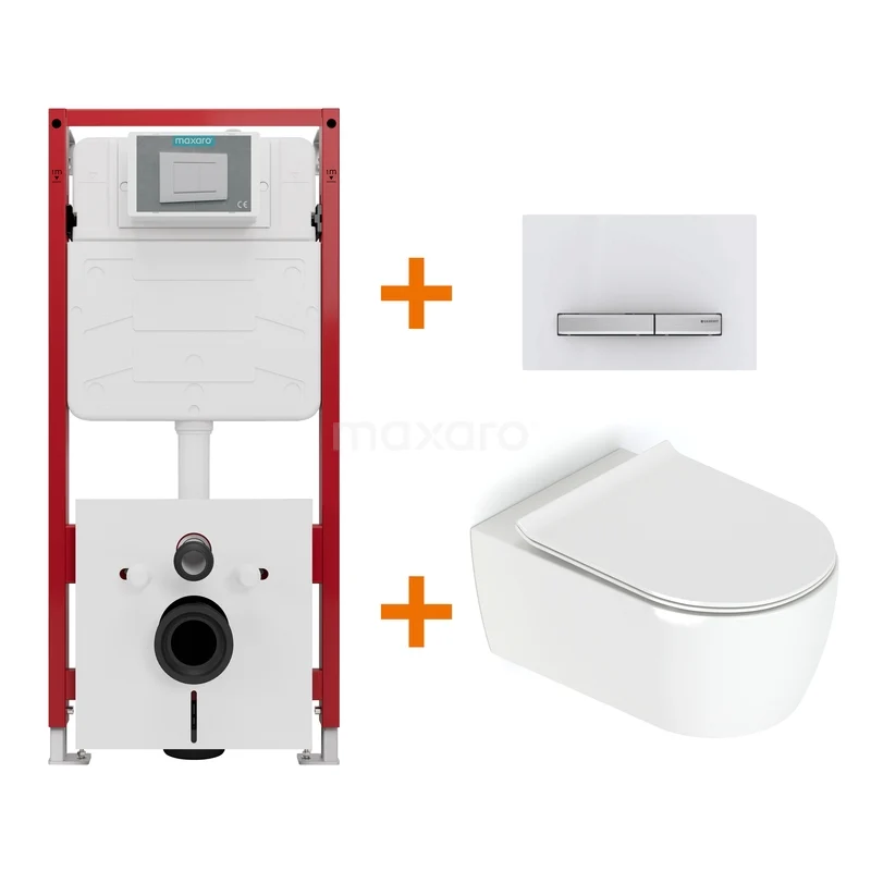 Toiletset Hoogglans wit met Spoelrand + Maxaro Flush inbouwreservoir TOI1695