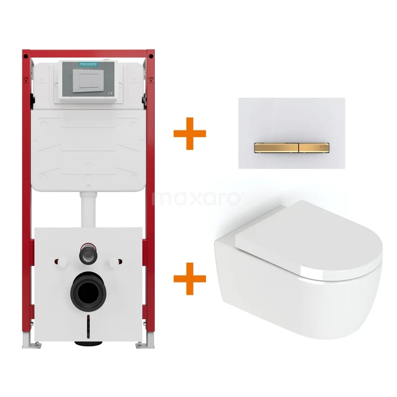 Toiletset Hoogglans wit zonder Spoelrand + Maxaro Flush inbouwreservoir TOI1731