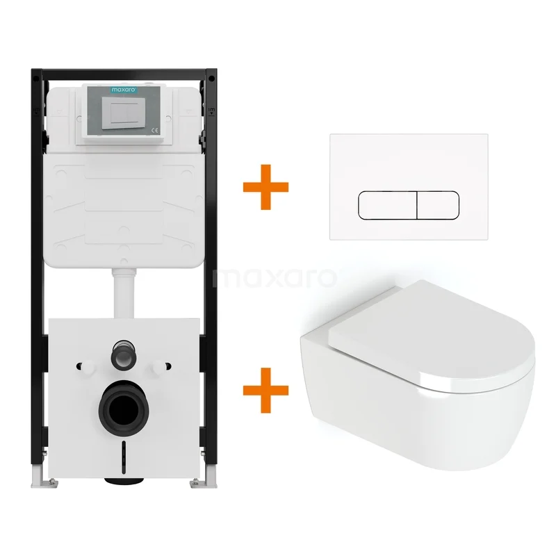Toiletset Hoogglans wit met Spoelrand + Maxaro Flush Pro inbouwreservoir met geluidsisolatie TOI1793