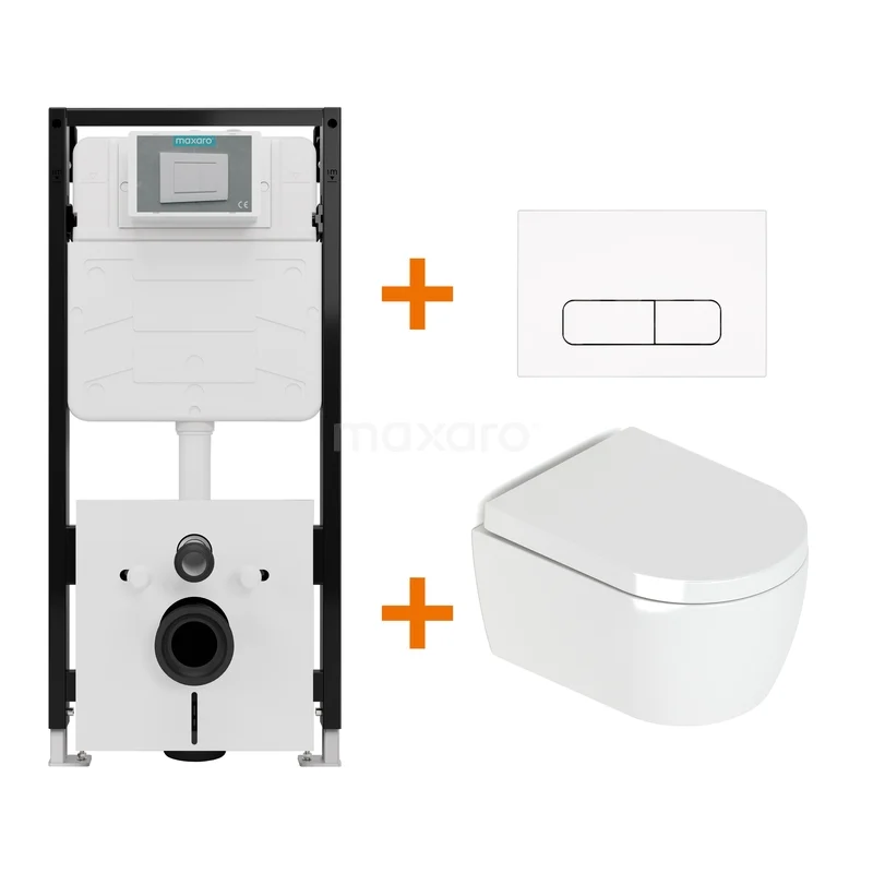 Toilet set High-gloss white with rim + Maxaro Flush Pro concealed cistern with sound insulation TOI1795