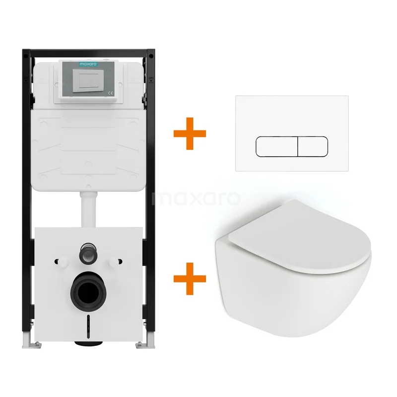 Toiletset Mat wit zonder Spoelrand + Maxaro Flush Pro inbouwreservoir met geluidsisolatie TOI1823