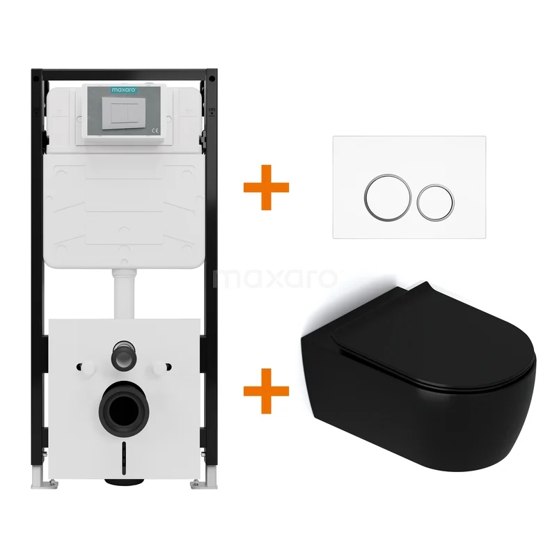 Toilet set Matte black with rim + Maxaro Flush Pro concealed cistern with sound insulation TOI1843