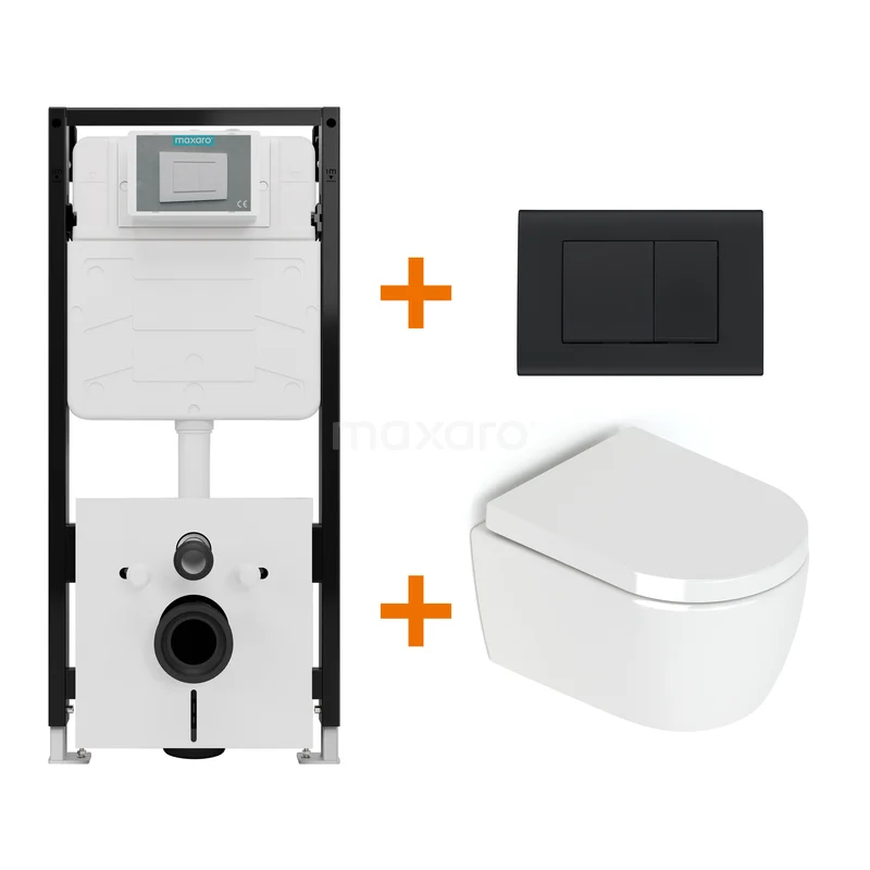 Toiletset Hoogglans wit zonder Spoelrand + Maxaro Flush Pro inbouwreservoir met geluidsisolatie TOI1865