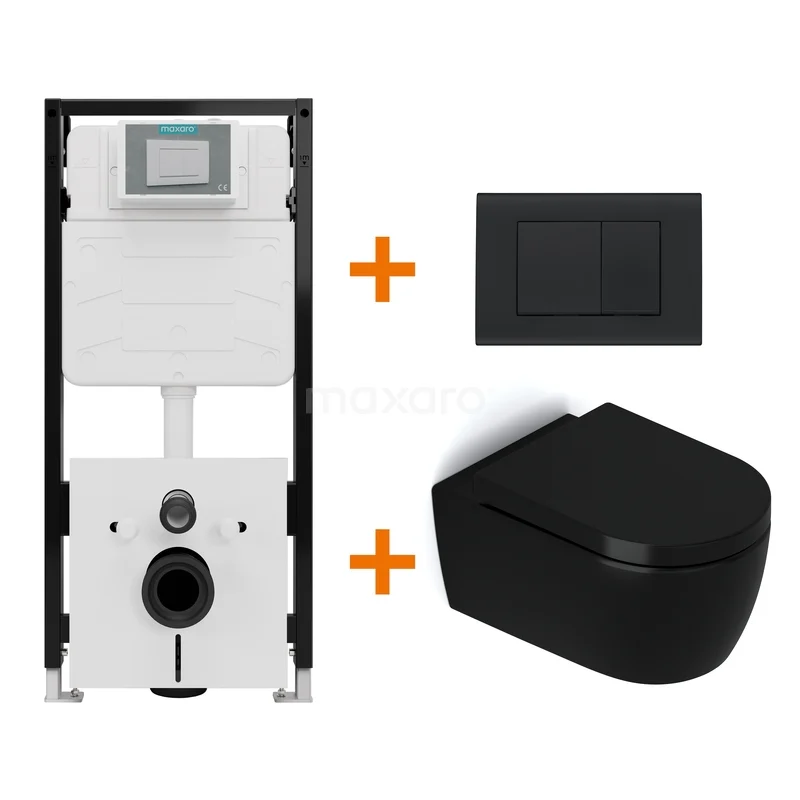 WC-Set Matt Schwarz ohne Rand + Unterputzspülkasten Maxaro Flush Pro mit Schalldämmung TOI1879 WC-Set Matt Schwarz ohne Rand + Unterputzspülkasten Maxaro Flush Pro mit Schalldämmung TOI1879