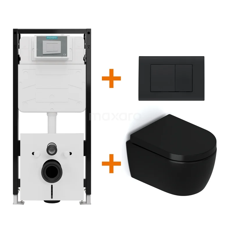 WC-Set Matt Schwarz ohne Rand + Unterputzspülkasten Maxaro Flush Pro mit Schalldämmung TOI1881 WC-Set Matt Schwarz ohne Rand + Unterputzspülkasten Maxaro Flush Pro mit Schalldämmung TOI1881