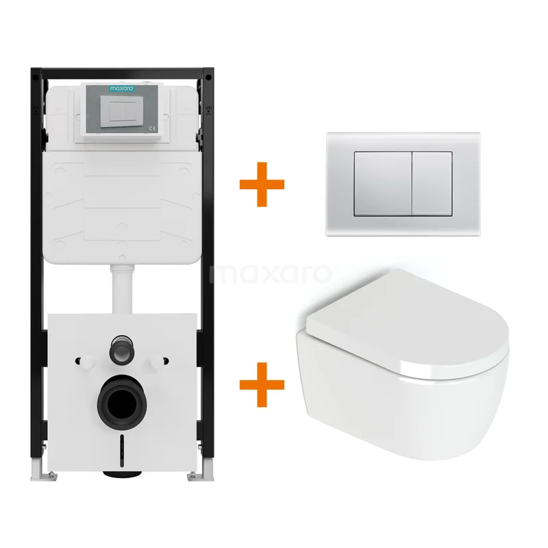 Toiletset Hoogglans wit zonder Spoelrand + Maxaro Flush Pro inbouwreservoir met geluidsisolatie TOI1964