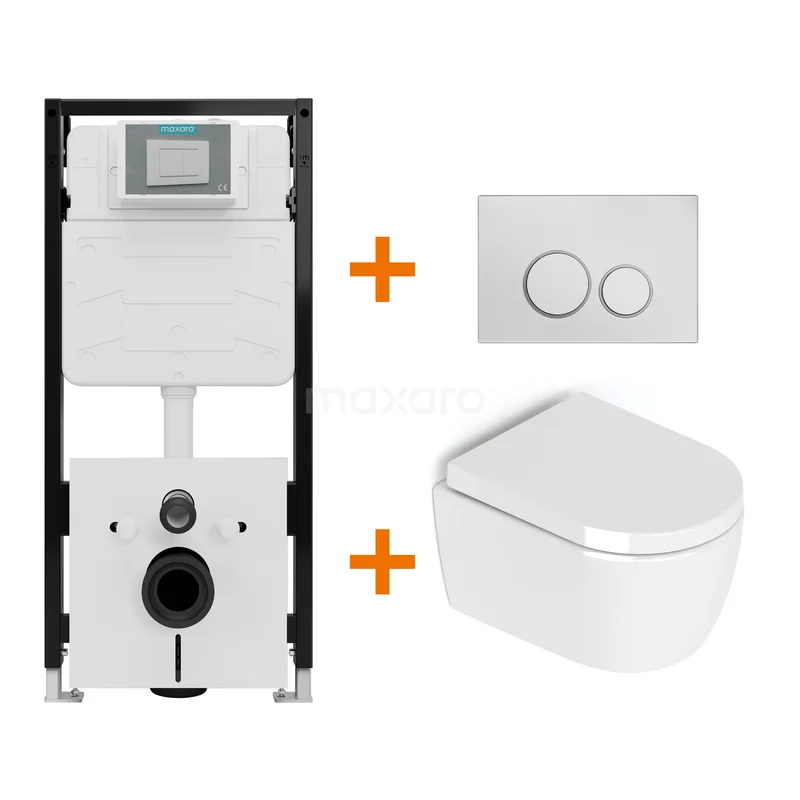 Toiletset Hoogglans wit zonder Spoelrand + Maxaro Flush Pro inbouwreservoir met geluidsisolatie TOI2030