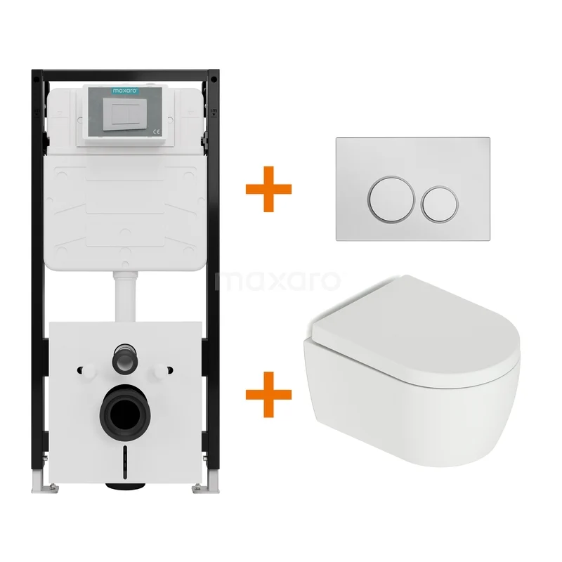Toiletset Mat wit met Spoelrand + Maxaro Flush Pro inbouwreservoir met geluidsisolatie TOI2034 Toiletset Mat wit met Spoelrand + Maxaro Flush Pro inbouwreservoir met geluidsisolatie TOI2034