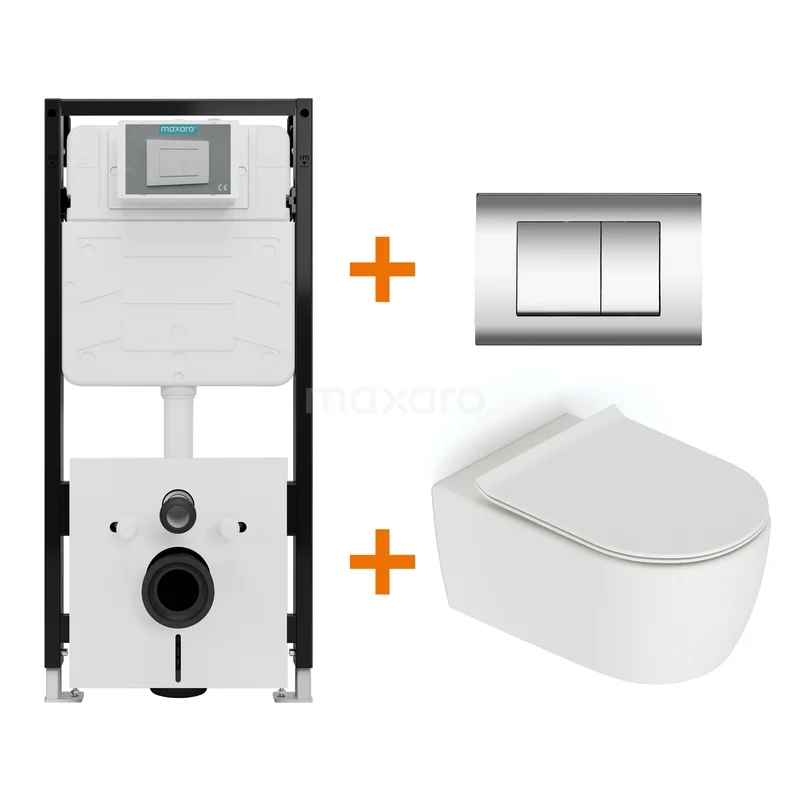 Toilet set Matte white without rim + Maxaro Flush Pro concealed cistern with sound insulation TOI2070 Toilet set Matte white without rim + Maxaro Flush Pro concealed cistern with sound insulation TOI2070