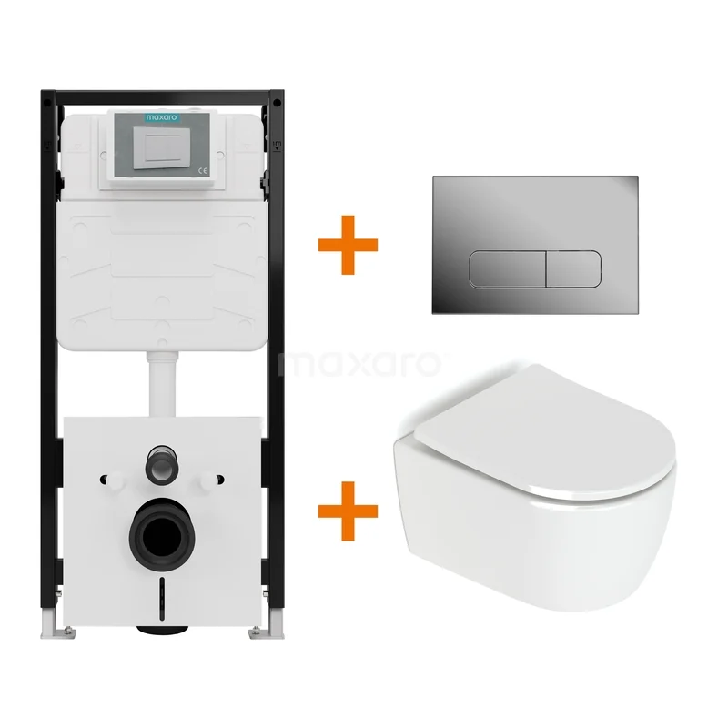 Toiletset Hoogglans wit zonder Spoelrand + Maxaro Flush Pro inbouwreservoir met geluidsisolatie TOI2097