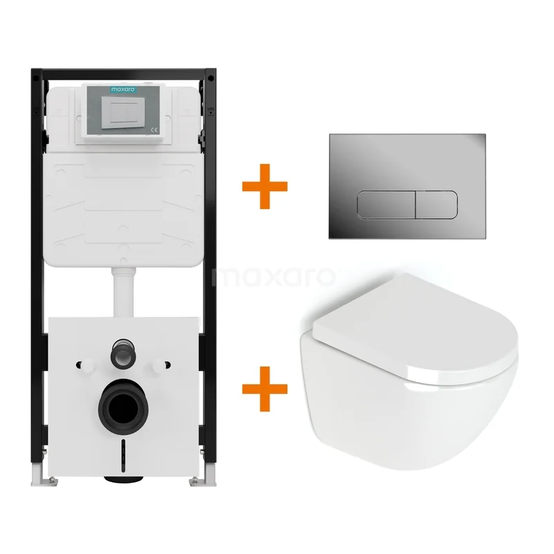 Toilet set High-gloss white without rim + Maxaro Flush Pro concealed cistern with sound insulation TOI2117 Toilet set High-gloss white without rim + Maxaro Flush Pro concealed cistern with sound insulation TOI2117