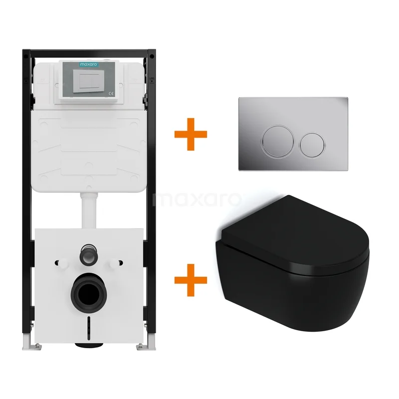 Toilet set Matte black with rim + Maxaro Flush Pro concealed cistern with sound insulation TOI2141 Toilet set Matte black with rim + Maxaro Flush Pro concealed cistern with sound insulation TOI2141