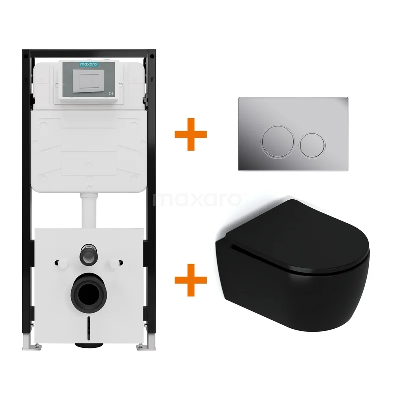 Toilet set Matte black with rim + Maxaro Flush Pro concealed cistern with sound insulation TOI2142 Toilet set Matte black with rim + Maxaro Flush Pro concealed cistern with sound insulation TOI2142