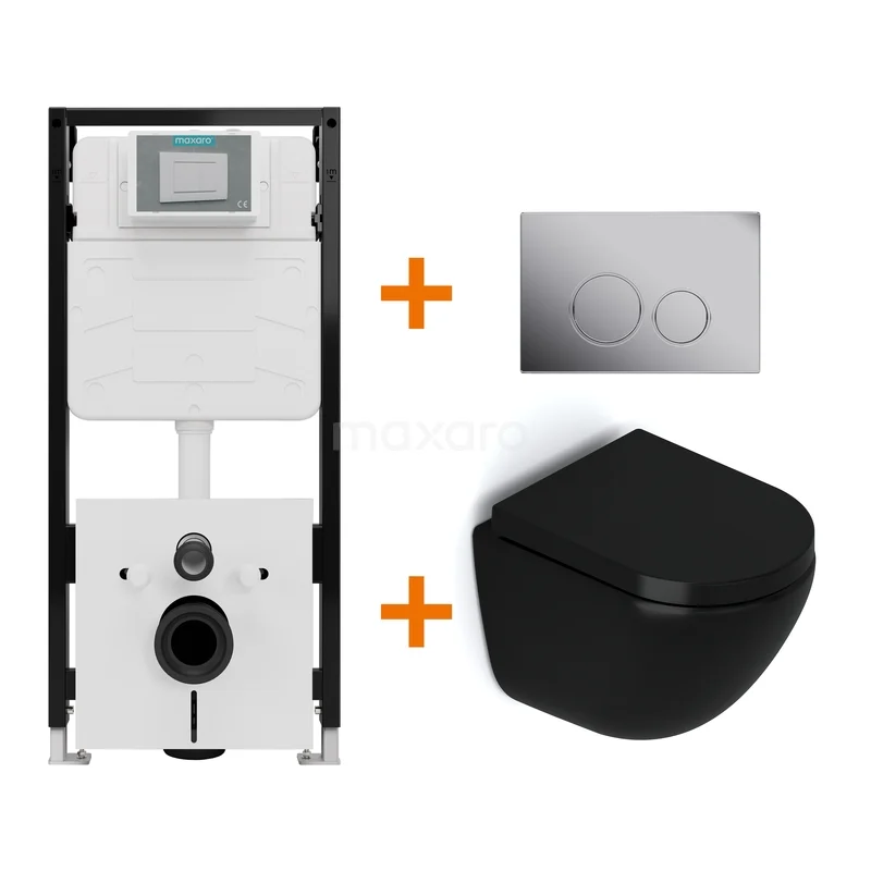 WC-Set Matt Schwarz ohne Rand + Unterputzspülkasten Maxaro Flush Pro mit Schalldämmung TOI2154 WC-Set Matt Schwarz ohne Rand + Unterputzspülkasten Maxaro Flush Pro mit Schalldämmung TOI2154