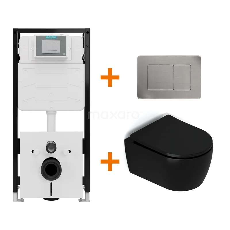 Toiletset Mat zwart met Spoelrand + Maxaro Flush Pro inbouwreservoir met geluidsisolatie TOI2208
