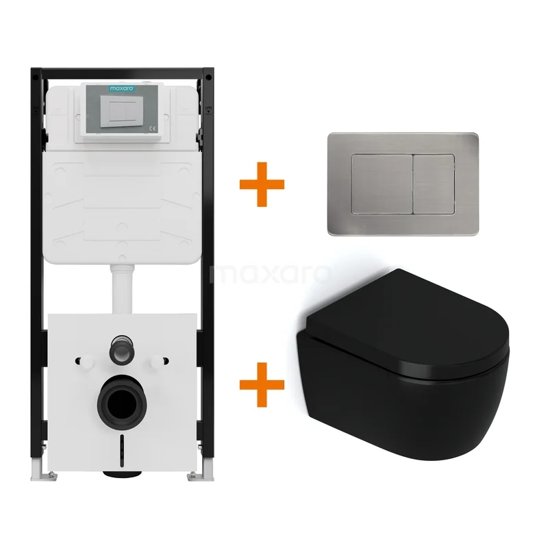 Toilet sets Matte black without rim + Maxaro Flush Pro concealed cistern with sound insulation TOI2211 Toilet sets Matte black without rim + Maxaro Flush Pro concealed cistern with sound insulation TOI2211