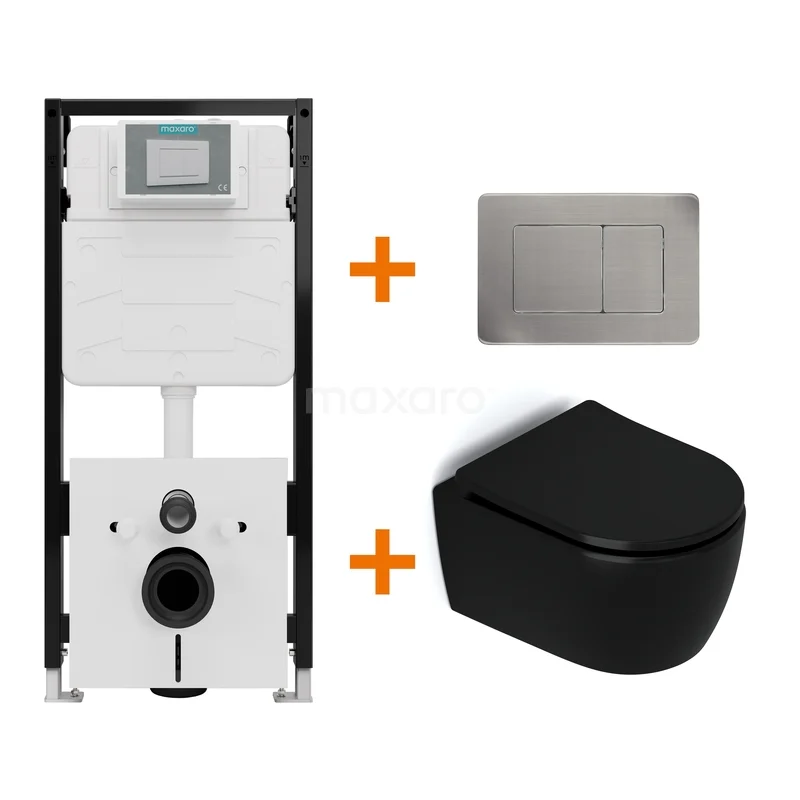 Toilet sets Matte black without rim + Maxaro Flush Pro concealed cistern with sound insulation TOI2212 Toilet sets Matte black without rim + Maxaro Flush Pro concealed cistern with sound insulation TOI2212