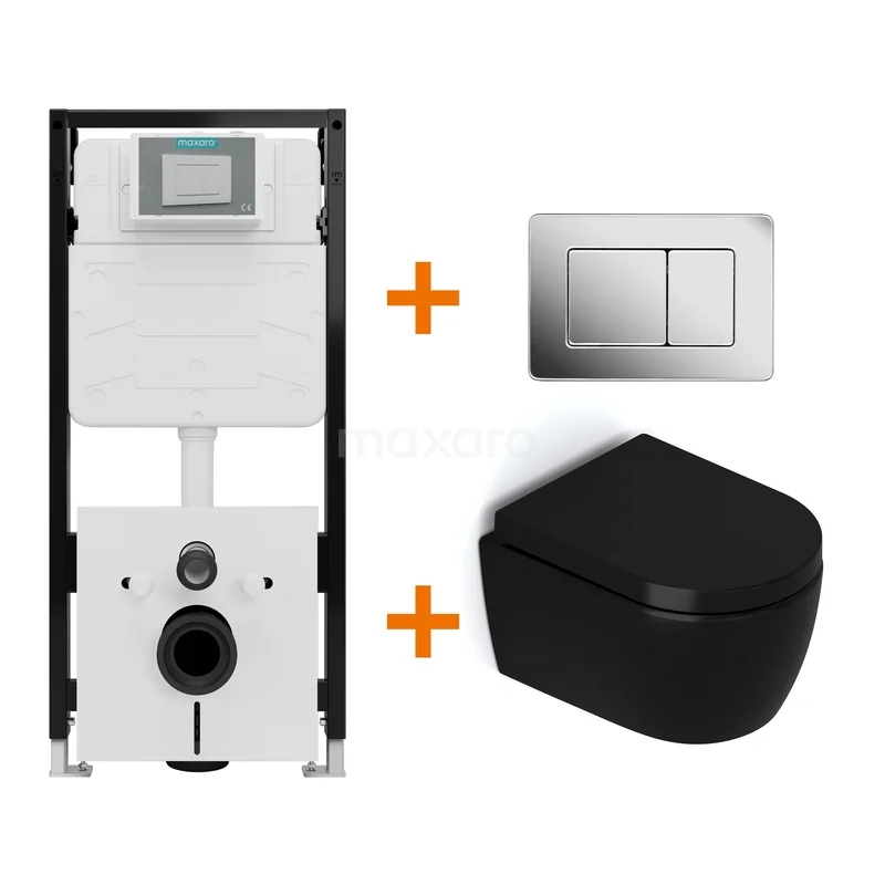 Toilet sets Matte black without rim + Maxaro Flush Pro concealed cistern with sound insulation TOI2244 Toilet sets Matte black without rim + Maxaro Flush Pro concealed cistern with sound insulation TOI2244
