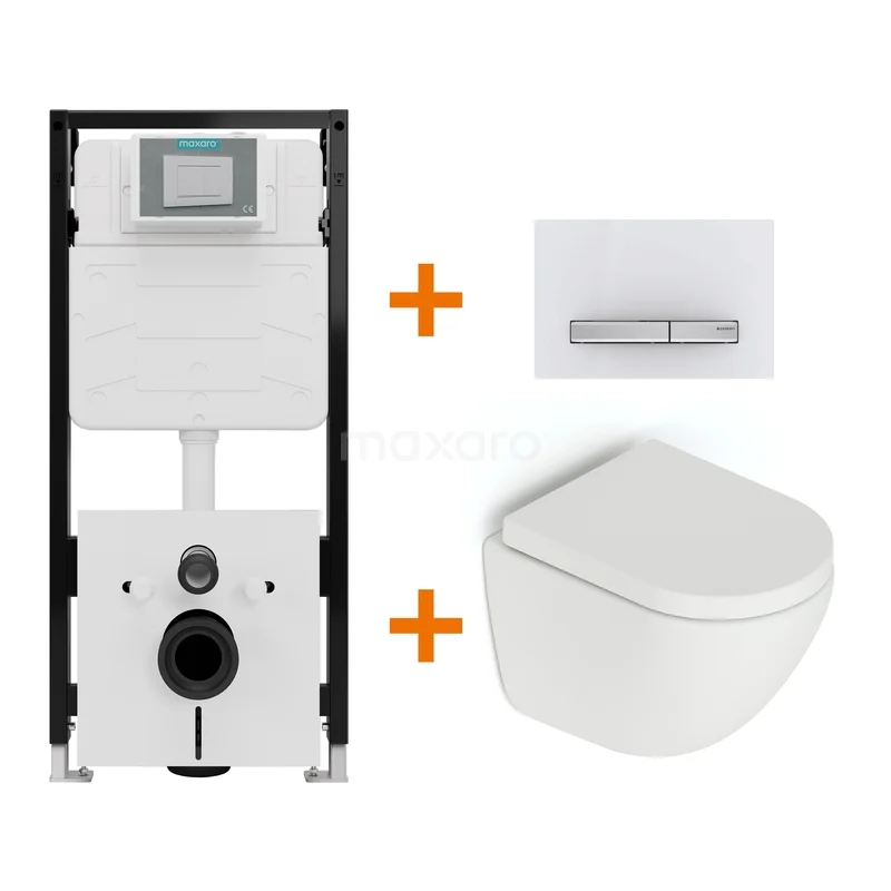 Toilet set Matte white without rim + Maxaro Flush Pro concealed cistern with sound insulation TOI2482