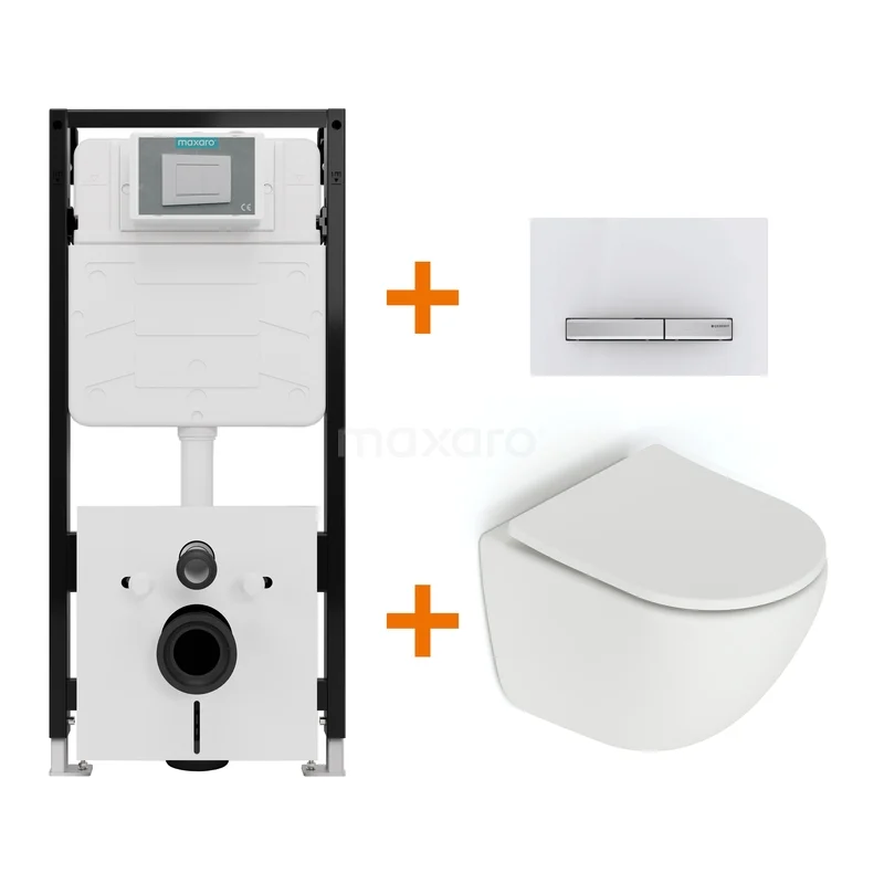 Toilet set Matte white without rim + Maxaro Flush Pro concealed cistern with sound insulation TOI2483