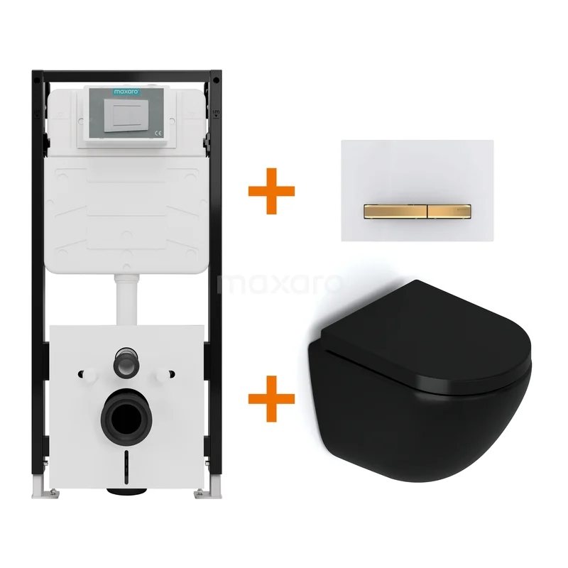 Toilet sets Matte black without rim + Maxaro Flush Pro concealed cistern with sound insulation TOI2517 Toilet sets Matte black without rim + Maxaro Flush Pro concealed cistern with sound insulation TOI2517