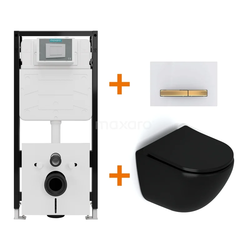 Toilet sets Matte black without rim + Maxaro Flush Pro concealed cistern with sound insulation TOI2518 Toilet sets Matte black without rim + Maxaro Flush Pro concealed cistern with sound insulation TOI2518