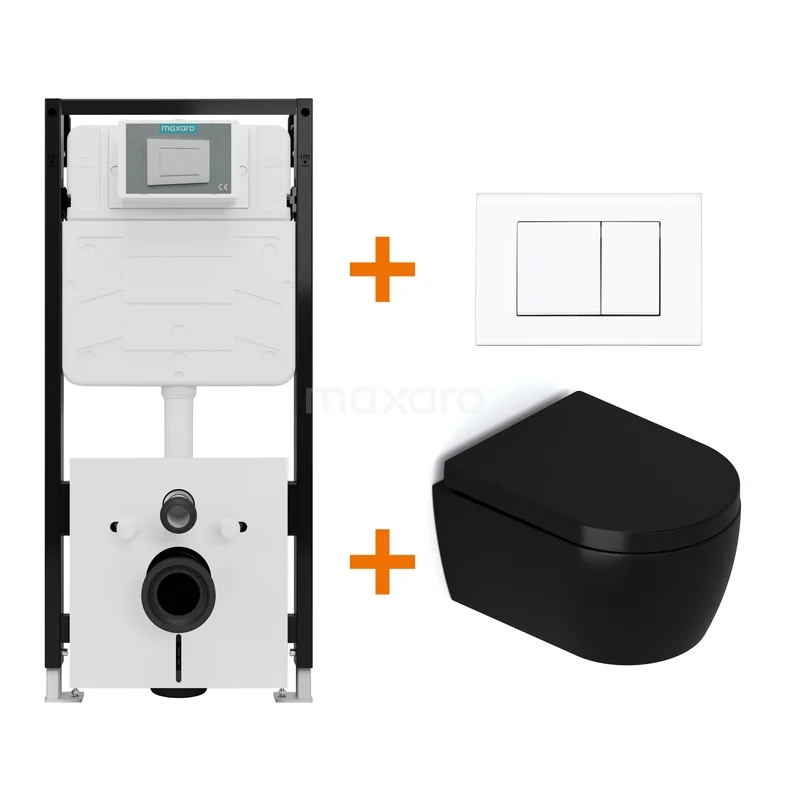 Toilet set Matte black with rim + Maxaro Flush Slim Pro concealed cistern with sound insulation TOI2537