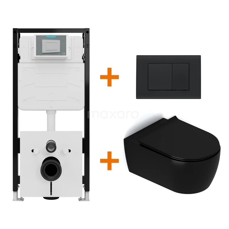 Toilet set Matte black with rim + Maxaro Flush Slim Pro concealed cistern with sound insulation TOI2635
