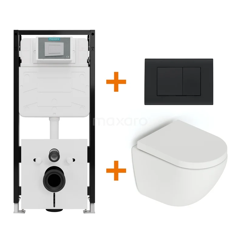 Toilet set Matte white without rim + Maxaro Flush Slim Pro concealed cistern with sound insulation TOI2647 Toilet set Matte white without rim + Maxaro Flush Slim Pro concealed cistern with sound insulation TOI2647