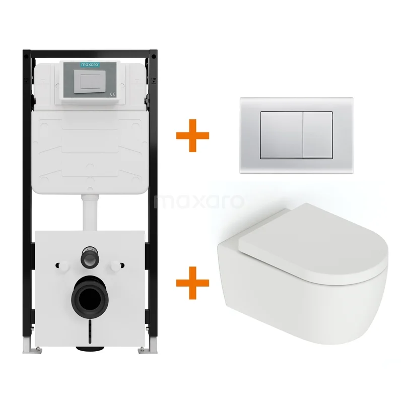 Toilet set Matte white without rim + Maxaro Flush Slim Pro concealed cistern with sound insulation TOI2729