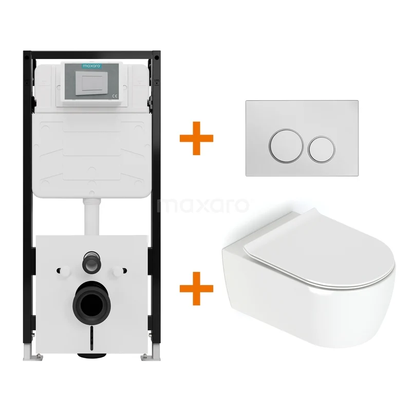 Toilet set High-gloss white with rim + Maxaro Flush Slim Pro concealed cistern with sound insulation TOI2784 Toilet set High-gloss white with rim + Maxaro Flush Slim Pro concealed cistern with sound insulation TOI2784