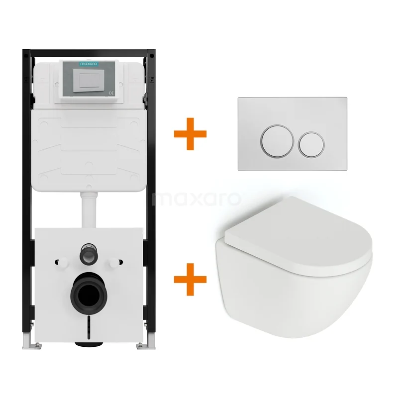 Toiletset Mat wit zonder Spoelrand + Maxaro Flush Slim Pro inbouwreservoir met geluidsisolatie TOI2812