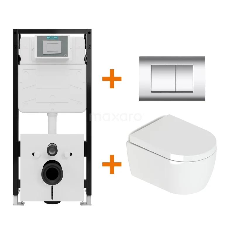 Toilet set High-gloss white with rim + Maxaro Flush Slim Pro concealed cistern with sound insulation TOI2818 Toilet set High-gloss white with rim + Maxaro Flush Slim Pro concealed cistern with sound insulation TOI2818