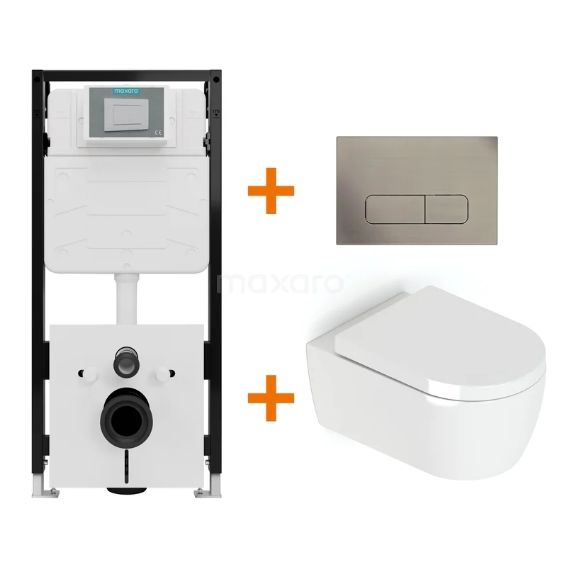 Toiletset Hoogglans wit met Spoelrand + Maxaro Flush Slim Pro inbouwreservoir met geluidsisolatie TOI2915