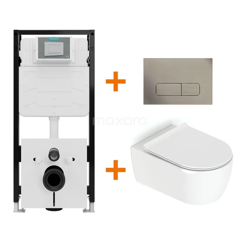 Toiletset Hoogglans wit met Spoelrand + Maxaro Flush Slim Pro inbouwreservoir met geluidsisolatie TOI2916