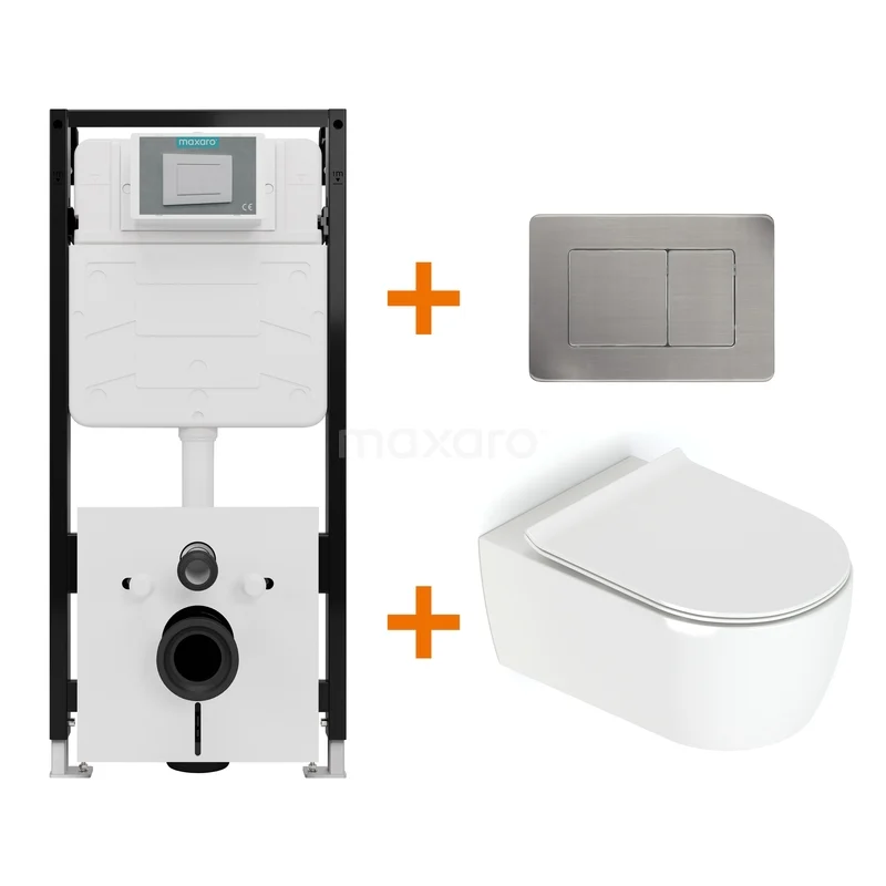 Toilet set High-gloss white with rim + Maxaro Flush Slim Pro concealed cistern with sound insulation TOI2949