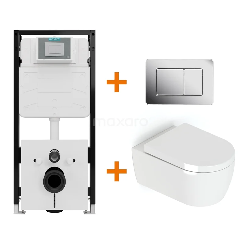 Toiletset Hoogglans wit met Spoelrand + Maxaro Flush Slim Pro inbouwreservoir met geluidsisolatie TOI2981