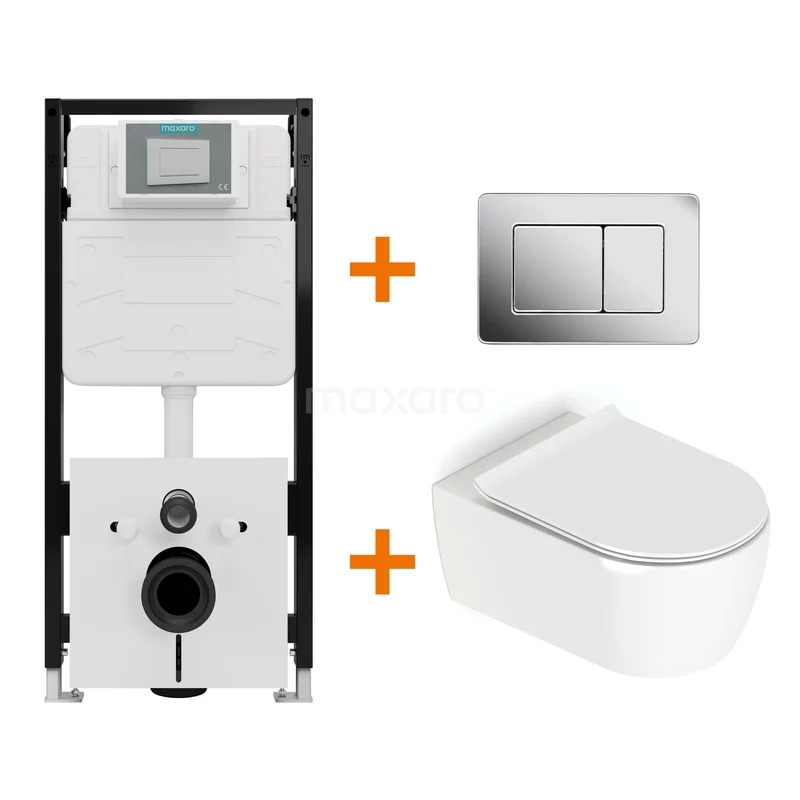 Toiletset Hoogglans wit met Spoelrand + Maxaro Flush Slim Pro inbouwreservoir met geluidsisolatie TOI2982