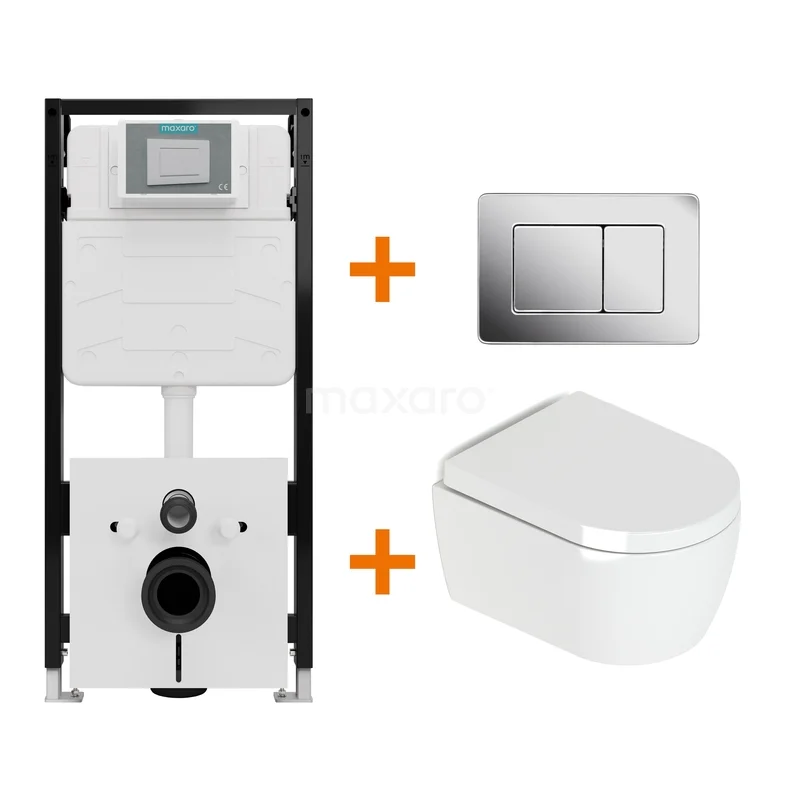 Toiletset Hoogglans wit met Spoelrand + Maxaro Flush Slim Pro inbouwreservoir met geluidsisolatie TOI2983