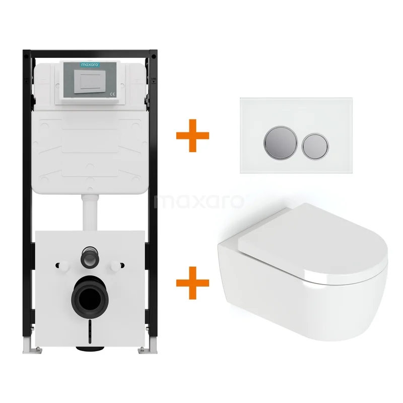 Toiletset Hoogglans wit met Spoelrand + Maxaro Flush Slim Pro inbouwreservoir met geluidsisolatie TOI3014