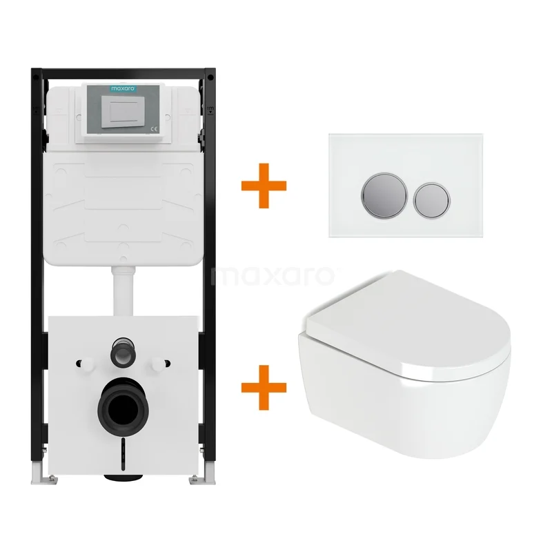 Toiletset Hoogglans wit met Spoelrand + Maxaro Flush Slim Pro inbouwreservoir met geluidsisolatie TOI3016