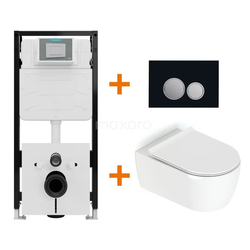 Toiletset Hoogglans wit met Spoelrand + Maxaro Flush Slim Pro inbouwreservoir met geluidsisolatie TOI3048