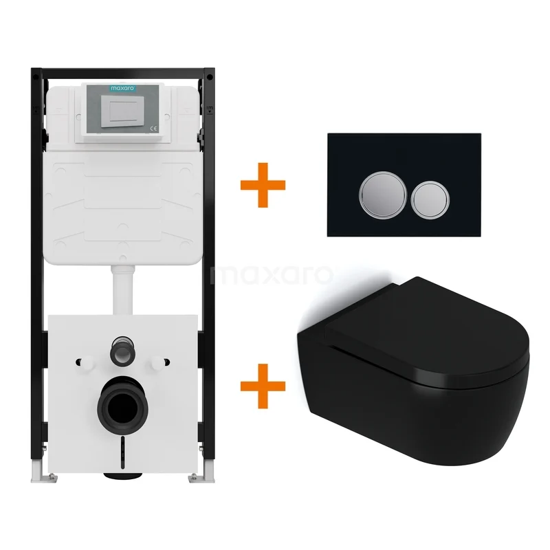 Toilet set Matte black with rim + Maxaro Flush Slim Pro concealed cistern with sound insulation TOI3063
