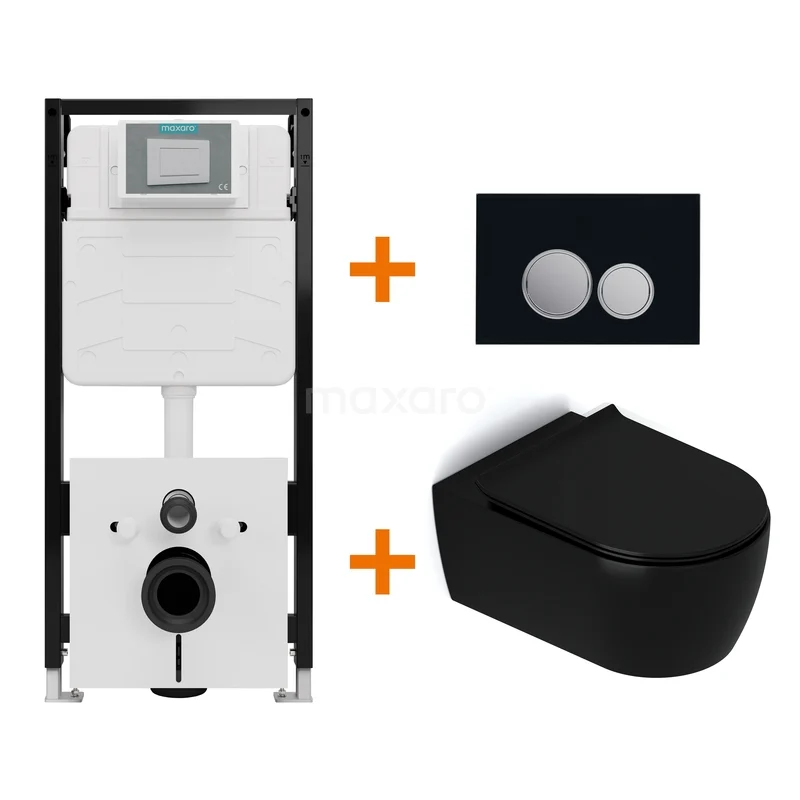 Toilet set Matte black with rim + Maxaro Flush Slim Pro concealed cistern with sound insulation TOI3064