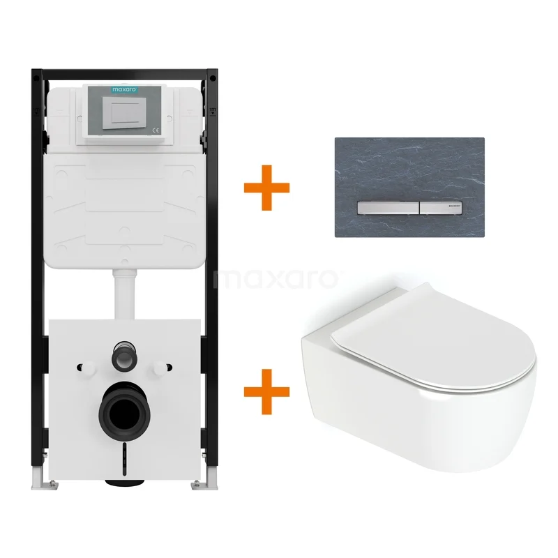 Toiletset Hoogglans wit met Spoelrand + Maxaro Flush Slim Pro inbouwreservoir met geluidsisolatie TOI3114