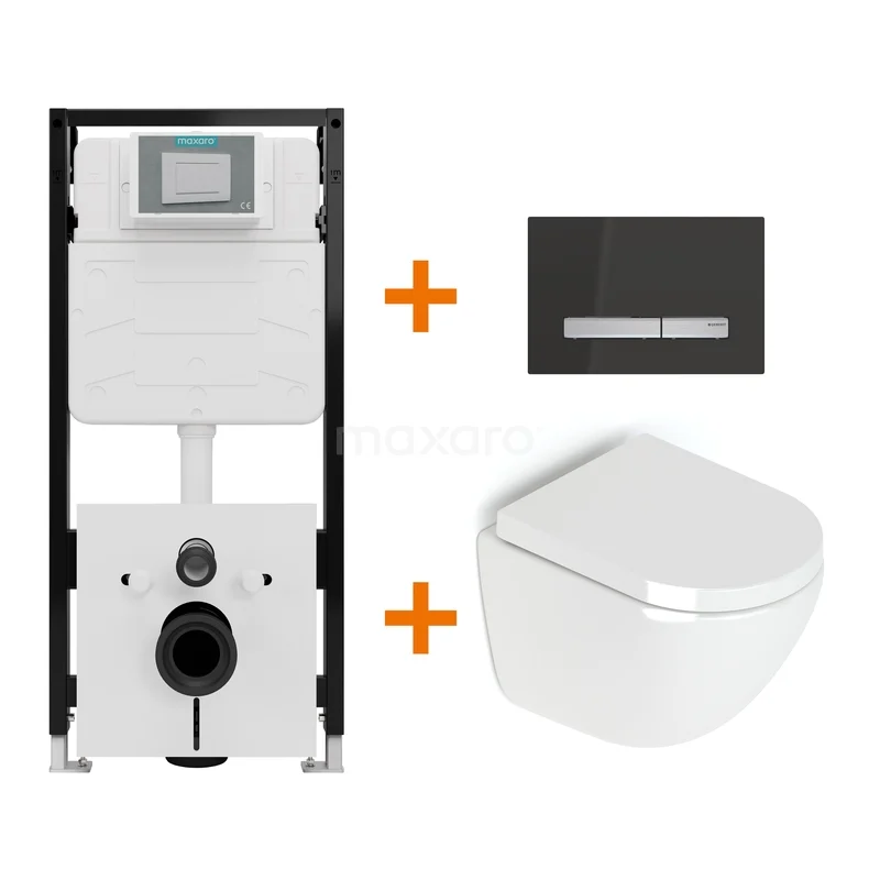 Toiletset Hoogglans wit zonder Spoelrand + Maxaro Flush Slim Pro inbouwreservoir met geluidsisolatie TOI3173