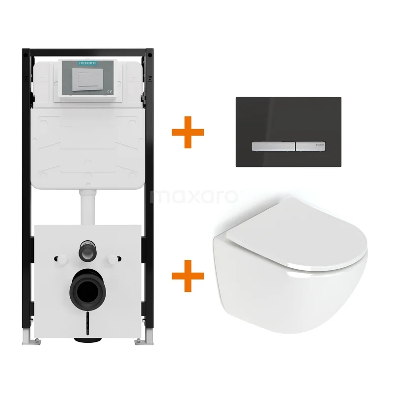 Toiletset Hoogglans wit zonder Spoelrand + Maxaro Flush Slim Pro inbouwreservoir met geluidsisolatie TOI3174