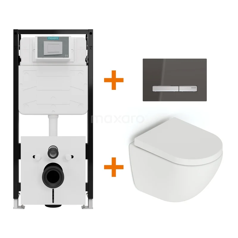 Toiletset Mat wit zonder Spoelrand + Maxaro Flush Slim Pro inbouwreservoir met geluidsisolatie TOI3208